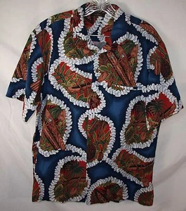 Royal Creations Hawaiian Aloha Mala Lei camicia blu floreale con bottoni uomo L  - Foto 1 di 4