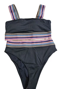 Bikini Hilinker Mujer Bloque de Color Acanalado Tejido Contraste Negro Dos Piezas NUEVO Talla M - Imagen 1 de 8