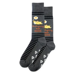 Pie Nap Dog Non-Skid Men's Crew Socks Size 10-13 Charcoal Hot Sox Fashion New - Picture 1 of 1