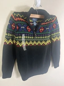 Polo Ralph Lauren Knit Sweater Fair Isles Quarter Zip UP Youth Size 7 - Picture 1 of 6