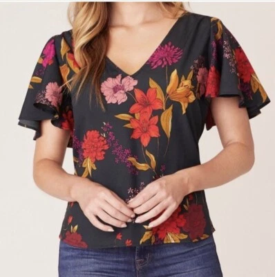 NUEVO CON ETIQUETAS Blusa Jack by BB Dakota XS (grande) Top Floral Mujer Camisa Verde Bohemio Foto 1 de 4