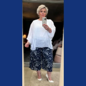 PANTALONES CORTOS DE MUJER SEÑORA BLANCO MARINO FLORAL TALLA GRANDE PALAZZO - Imagen 1 de 2