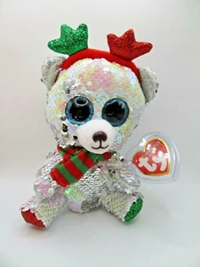 TY BEANIE BABY BOOS FLIPPABLES - CHRISTMAS MISTLETOE BEAR - NEW WITH TAGS - Picture 1 of 1