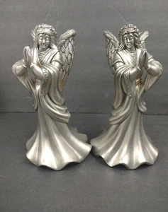 Vintage Metal Angel Candle Stick Holder Praying Pair Set Heavy christmas 6.5" - Picture 1 of 12