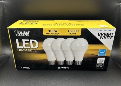 Feit Electric LED Dimmable Light Bulbs 100W (15 Watts) 4-Pack Bright White NEW - Image 1 of 4