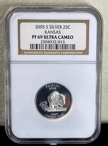 2005 S Kansas Statehood Quarter SILVER Proof NGC PF69 Ultra Cameo-(bin2313D) - Picture 1 of 2