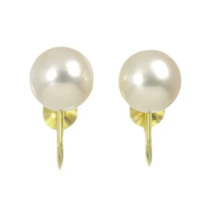 Pendientes de diamantes con clip de perlas Tasaki Akoya de 8,2 mm 18 quilates YG 750 90300755 - Imagen 1 de 6