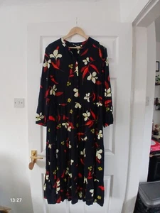 Principles womans black mix Floral longsleeve collarless maxi tee dress sz 14 - Picture 1 of 5