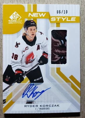 2021-22 CHL SP Game Used Ryder Korczak Patch Auto /10 Moose Jaw Warriors Logo - Image 1 of 2