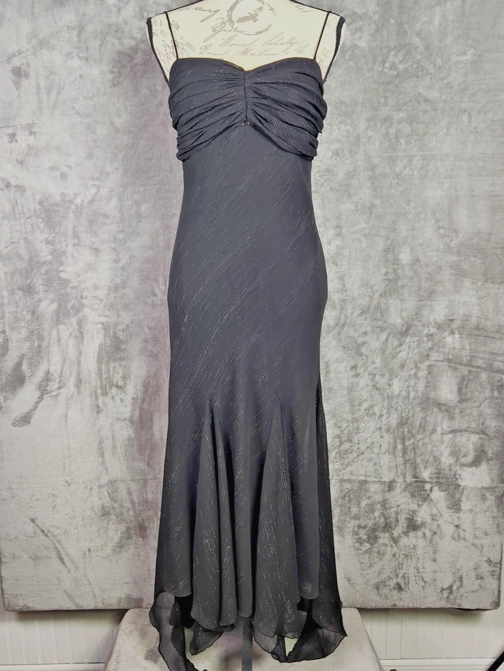 Maxi Vestido Vintage Y2K Para Mujer 8 Negro Metálico Hada Capricho Dobladillo Asimétrico Foto 1 de 4