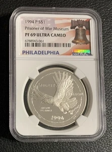 1994 P Silver Dollar NGC PF69 Prisoner of War Museum Commemorative UC Eagle - Picture 1 of 6