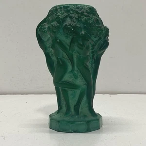 Vintage Czech Malachite Glass Art Deco Motif - 5.5 in Tall Green Vase - Picture 1 of 6