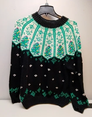 Suéter Vintage Islas del Norte Tejido a Mano Navidad Árbol Vacaciones Pullover L Foto 1 de 4