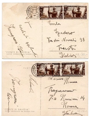Count of Savoy - Two cancelled ship postcards with mechanical stamp - Image 1 of 2