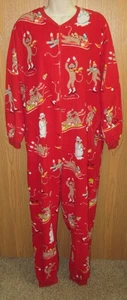 NICK & NORA unisex 100% fleece one piece long john RED SOCK MONKEY pajamas XXL - Picture 1 of 10