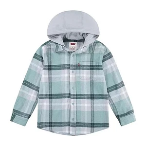 New Levi's Big Boys Hooded Long Sleeve Flannel Shirt Aquafier M (10/12) - Picture 1 of 6