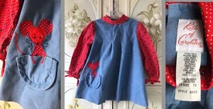 VTG RUTH OF CAROLINA USA BLUE CHAMBRAY COTTON RED APPLIQUED MOUSE DRESS 3T EUC - Picture 1 of 7