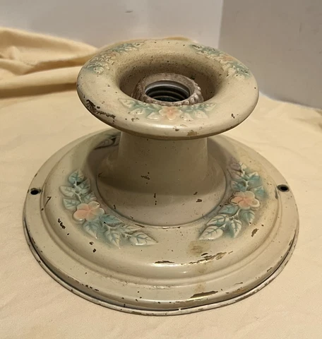 Antique Art Deco Metal Light Fixture Ceiling Flush Mount VTG Cover