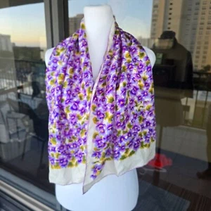 Bufanda de seda vintage Burmel floral púrpura y amarillo - Imagen 1 de 3