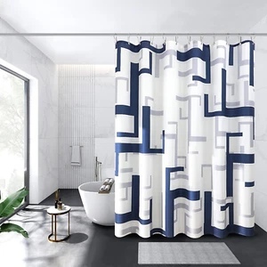 Modern Geometric Shower Curtains Blue, Water Repellent, Polyester Bath Curtain f - Picture 1 of 12