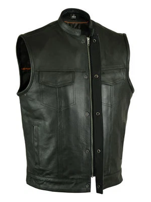 MEN'S SON OF ANARCHY HIDEN ZIPPER LEATHER MOTORCYCLE VEST 2 GUN POCKETS INSIDE  - Image 1 of 4