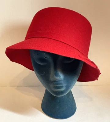 Vintage Women's Red Bucket Hat Felt 100% Wool - Image 1 of 4