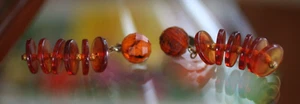 Vintage :*FAUX AMBER FLAT PANELS W/FACETED BEAD DANGLE EARRINGS:* EX CONDITION - Picture 1 of 4