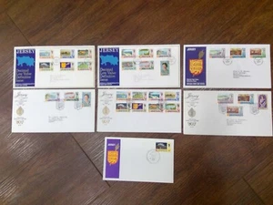JERSEY 7 FIRST DAY COVERS 2 FULL SETS DEFINITIVES FDC CAT £60 - Picture 1 of 5