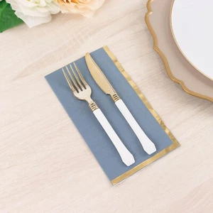 DUSTY BLUE 50 Soft 2 Ply Dinner Paper NAPKINS Foil Edge Party Events Decorations - Picture 1 of 8