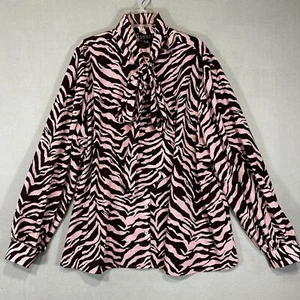 Eloquii Button Up Animal Print Shirt Damen 18 Neck Shawl Pink Braun Preppy Work - Bild 1 von 7