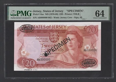 Jersey 20 Pounds ND(1976-88) P14as "Specimen" Uncirculated Grade 64 - Image 1 of 2
