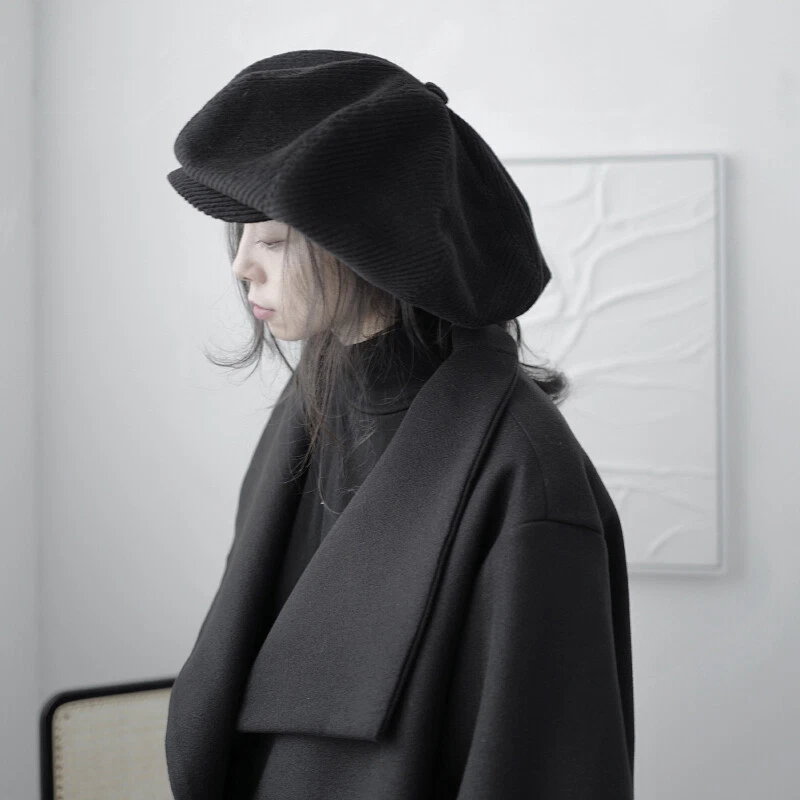 Dama Sombrero Gorra Boina Algodón Newsboy Gatsby Plano De Gran Tamaño Gótico Informal Sombreros Negros Foto 1 de 4