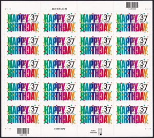 Scott #3695 Happy Birthday Sheet of 20 Stamps - MNH - Picture 1 of 1