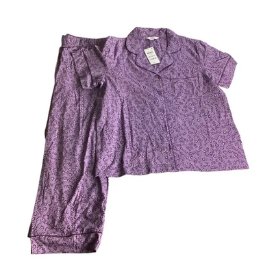 Conjunto de pantalones de pijama recortados y cuello muesca para mujer Charter Club floral talla M Foto 1 de 4