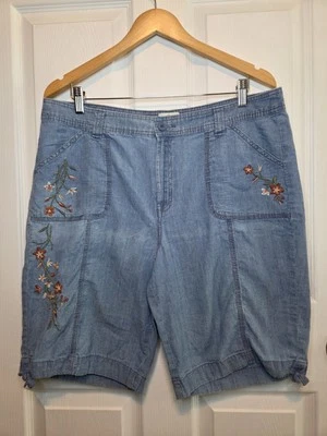 Шорты-бермуды St Johns Bay 16 с цветочной вышивкой синие хлопковые пляжные богемные универсальные - Изображение 1 из 4