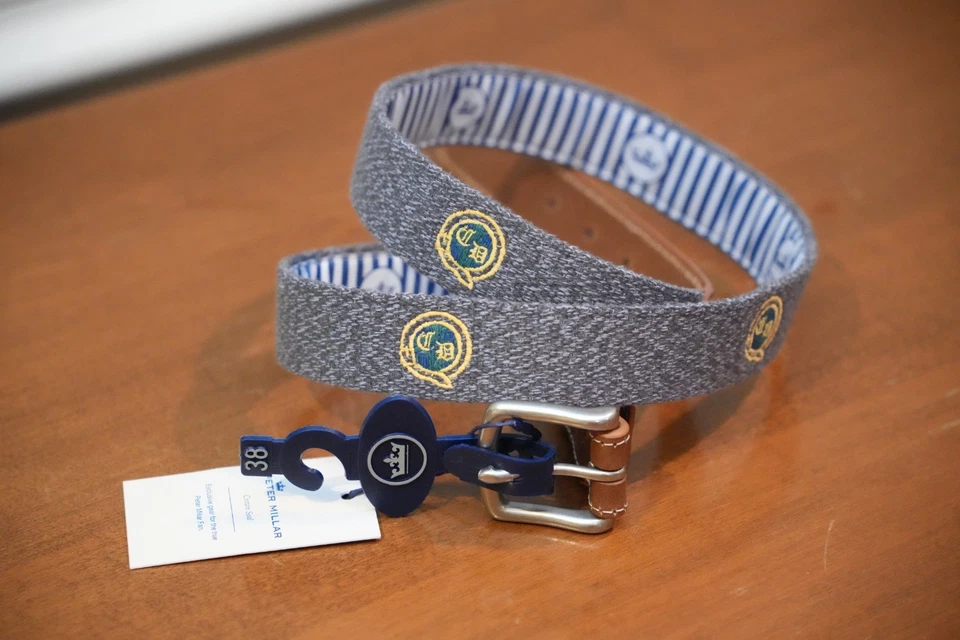 NUEVO CON ETIQUETAS ~ Crystal Downs ~ Cinturón de golf PETER MILLAR ~ Talla 38 ~ Gris Foto 1 de 1