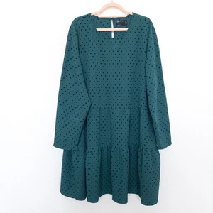 ASOS Curve Womens Dress Size 20 Green Polka Dot Long Sleeve Tiered Retro Artsy - Picture 1 of 6