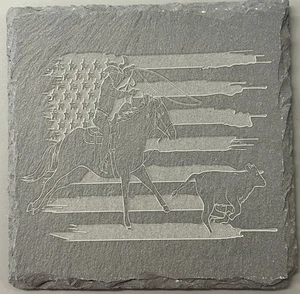 Cowboy #4 Lasergravur SCHIEFER UNTERSETZER 4"X4" - Bild 1 von 2