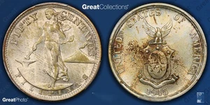 Cincuenta centavos Splash Toned 1945-Estados Unidos Filipinas graduación profesional MS-63 - Imagen 1 de 3