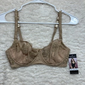 Sofia Intates Embroidered Balconette Almond Nude Uderwire Hook-Eye 34B NWT - Picture 1 of 20