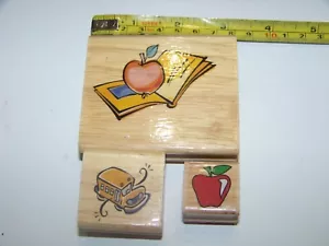 3 sellos de goma escolares álbum de recortes Apple autobús escolar - Imagen 1 de 2