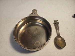 Vintage Silver Plate Teddy Bear Baby Dish W/ Matching Spoon - Picture 1 of 6