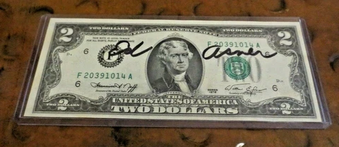 Ed Asner (dec) signed autographed $2 dollar bill Mary Tyler Moore Show Lou Grant Cover