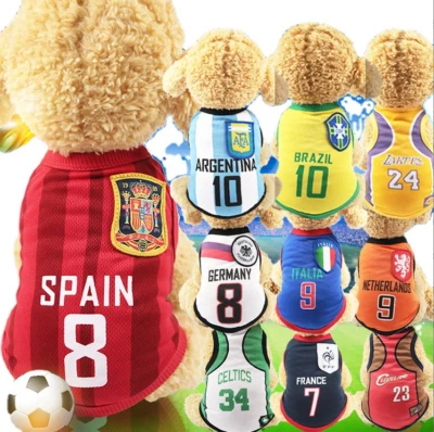 SMALL LARGE DOG VEST PET CLOTHES WORLD CUP FOOTBALL CLOTHING PUPPY TEDDY APPAREL - Image 1 of 4