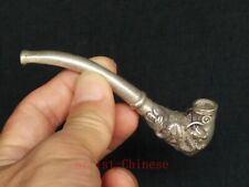 Collection Old Chinese Tibet Silver Carving Dragon Tobacco Pipe Decoration Gift