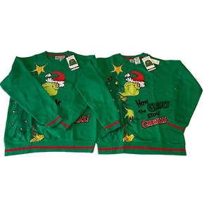 Dr Seuss Grinch Stole Christmas Sweatshirt Kids Size XL Green Pullover 2 Tops - Picture 1 of 17