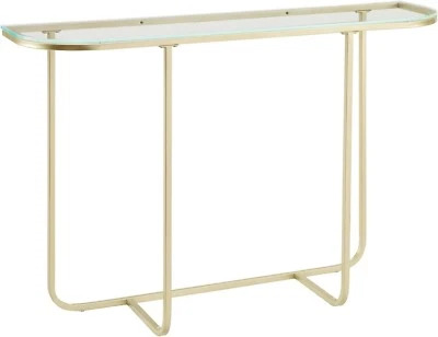 Two-Tone Hallway Console Sofa Table Curved Decorative Glass Top Table Gold Legs - Image 1 of 3
