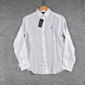 Polo Ralph Lauren Shirt Youth Boys Large L White 100% Linen Casual Summer Beach - Picture 1 of 8
