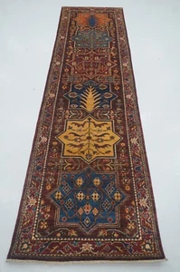 3 x 10 ft Purple Bakhtiari Afghan Hand knotted Transitional Runner Rug - Picture 1 of 18