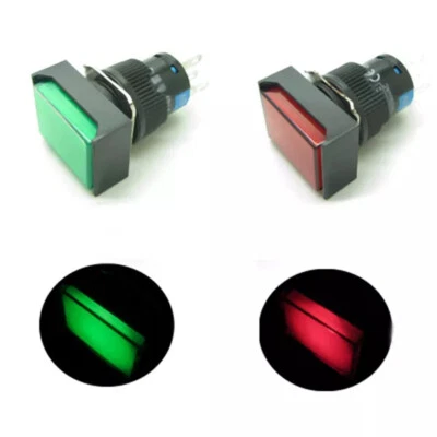 16mm Push Button Switch Rectangular With LED Indicator Light NO NC 12V 24V 220V - Image 1 of 4